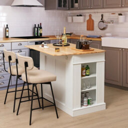 Kitchen Island With Drop Leaf & Rubberwood Countertop White - thumbnail 6