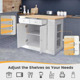 Kitchen Island With Drop Leaf & Rubberwood Countertop White - thumbnail 5