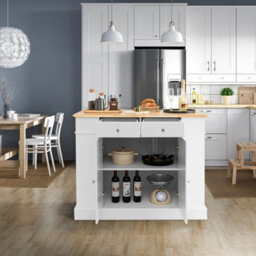Kitchen Island With Drop Leaf & Rubberwood Countertop White - thumbnail 3