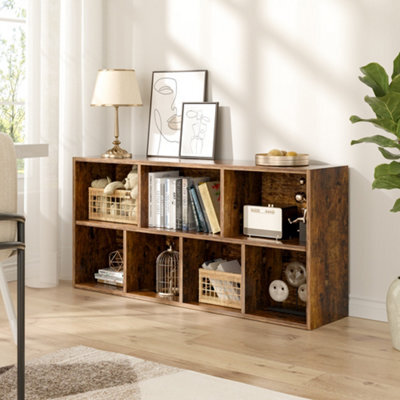 Thehotsale 2-Tier Wooden Cube Bookcase Open Storage Shelving Unit With 7 Compartment Display Bookshelf - image 1