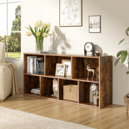 Thehotsale 2-Tier Wooden Cube Bookcase Open Storage Shelving Unit With 7 Compartment Display Bookshelf - thumbnail 2