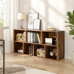 Thehotsale 2-Tier Wooden Cube Bookcase Open Storage Shelving Unit With 7 Compartment Display Bookshelf - thumbnail 1