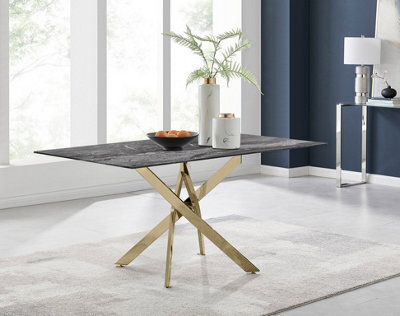 Furniturebox Uk Leonardo 6-Seater Dining Table With Grey Glass Marble Effect Top And Gold Legs - image 1