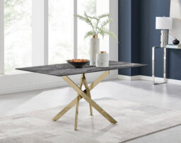 Furniturebox Uk Leonardo 6-Seater Dining Table With Grey Glass Marble Effect Top And Gold Legs