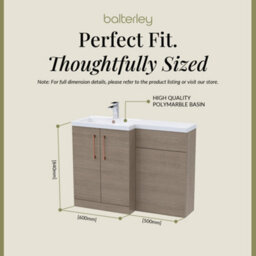 Balterley Left-Hand Bathroom Vanity And Wc Unit Combination With Basin - 1100mm - Woodgrain Mid Oak With Copper Handles - thumbnail 5