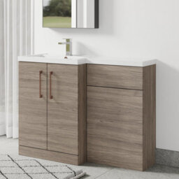 Balterley Left-Hand Bathroom Vanity And Wc Unit Combination With Basin - 1100mm - Woodgrain Mid Oak With Copper Handles - thumbnail 4