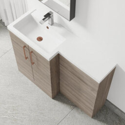 Balterley Left-Hand Bathroom Vanity And Wc Unit Combination With Basin - 1100mm - Woodgrain Mid Oak With Copper Handles - thumbnail 3