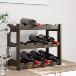 Berkfield Wine Rack For 12 Bottles Black Solid Wood Pine - thumbnail 1