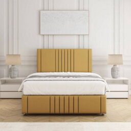 Bsspoke Hazel Divan Bed Set Mustard Velvet 24Inch Panel Headboard & Footboard & 2 Drawers Same Side & Mattress In All Sizes - thumbnail 2