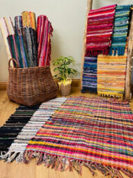 Second Nature Online Festival Recycled Cotton Blend Rag Rug In Varied Colourways Indoor And Outdoor Use / 75 Cm X 120 Cm / Black - thumbnail 6