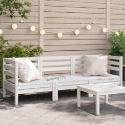 Berkfield Garden Sofa 3-Seater White Solid Wood Pine