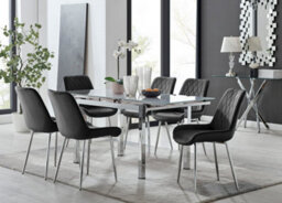 Furniturebox Uk 6 Seater Dining Set - Enna White Glass & Chrome Extendable Dining Table & Chairs - 6 Black Velvet Pesaro Chairs - thumbnail 1