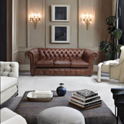Chesterfield 3 Seater Sofa Old English Hazel Real Leather In Classic Style - thumbnail 2
