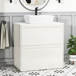 Royal Bathrooms Royal Bathroom Elmore 800mm Classic White Freestanding Bathroom Vanity Unit 2 Drawer Plain White Worktop With Cube Basin - thumbnail 1