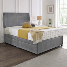 Dining Tables Classic Premium Crushed Velvet Fabric Divan Bed Set With 2 Drawers On Same Side - King - Grey Suede - thumbnail 4
