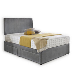 Dining Tables Classic Premium Crushed Velvet Fabric Divan Bed Set With 2 Drawers On Same Side - King - Grey Suede - thumbnail 1