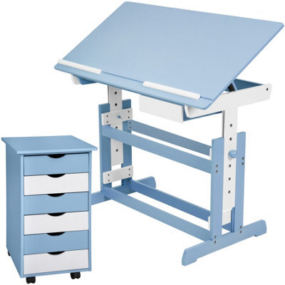Tectake Kids Study Desk And Filing Cabinet Set Children's Play Room Furniture Mdf In 2 Colours 7 Step Adjustable Height 40 - 60 Cm - Blue - image 1