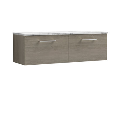 Balterley Bramshall 1200mm Wall Hung 2 Drawer Vanity Unit & Laminate Worktop For Spacious Natural-Wood Bathroom Storage Solace Oak - image 1