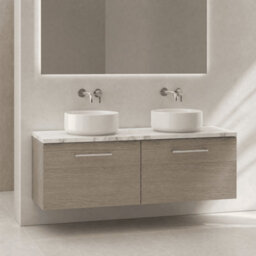 Balterley Bramshall 1200mm Wall Hung 2 Drawer Vanity Unit & Laminate Worktop For Spacious Natural-Wood Bathroom Storage Solace Oak - thumbnail 4