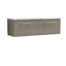 Balterley Bramshall 1200mm Wall Hung 2 Drawer Vanity Unit & Laminate Worktop For Spacious Natural-Wood Bathroom Storage Solace Oak - thumbnail 1