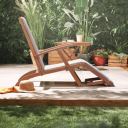 Vonhaus Wooden Garden Sun Lounger Set Of 2, Folding Sunlounger, Removable Footrest & Cushion, Acacia Wood, Hudson - thumbnail 7