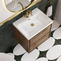 Hudson Reed Lille Wall Hung Two Drawer Contemporary Vanity Unit With 1 Tap Hole Basin In Antique Oak, 610 X 460mm - thumbnail 3