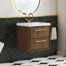 Hudson Reed Lille Wall Hung Two Drawer Contemporary Vanity Unit With 1 Tap Hole Basin In Antique Oak, 610 X 460mm - thumbnail 4