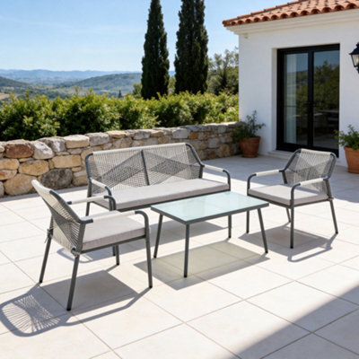 More4Homes Lagos Garden Sofa Set 4 Seater Outdoor Corner Sofa With Glass Table And Sofa Cover (Light Grey) - image 1