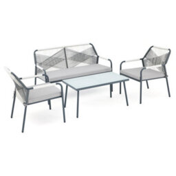 More4Homes Lagos Garden Sofa Set 4 Seater Outdoor Corner Sofa With Glass Table And Sofa Cover (Light Grey) - thumbnail 2