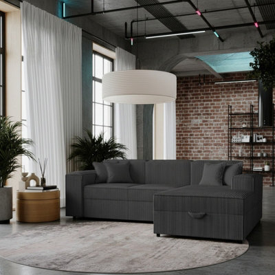Santos L Corner Sofa Bed For Living Room Chipboard Frame Polyurethane Foam 253X166X79Cm Dark Grey Right - image 1