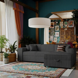Santos L Corner Sofa Bed For Living Room Chipboard Frame Polyurethane Foam 253X166X79Cm Dark Grey Right - thumbnail 2