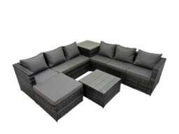 Fimous 7 Seater Garden Outdoor Rattan Furniture Set Patio Corner Sofa Coffee Table With Big Stool Dark Grey - thumbnail 2