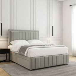 REGIONAL FURNISHINGS Silver Plush Velvet Divan Bed Set Upholstered 24Inch Headboard & Footboard & Mattress No Drawers In 3Ft 4Ft 4Ft6 5Ft 6Ft Sizes - thumbnail 2