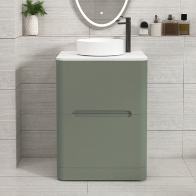 Royal Bathrooms Venice 600mm Sage Green Freestanding Vanity Unit 2 Drawer With Carrara White Undrilled Worktop & Without Basin - image 1