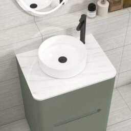 Royal Bathrooms Venice 600mm Sage Green Freestanding Vanity Unit 2 Drawer With Carrara White Undrilled Worktop & Without Basin - thumbnail 6