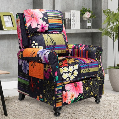 Black Patchwork Manual Recliner Chair Multicolour - image 1