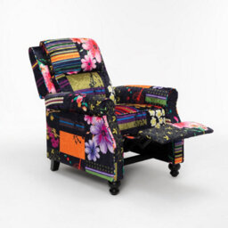 Black Patchwork Manual Recliner Chair Multicolour - thumbnail 2