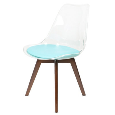 Fusion Living Soho Clear And Aqua Plastic Dining Chair With Squared Dark Wood Legs - image 1