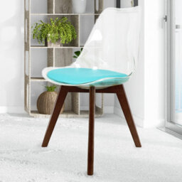 Fusion Living Soho Clear And Aqua Plastic Dining Chair With Squared Dark Wood Legs - thumbnail 2
