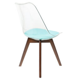 Fusion Living Soho Clear And Aqua Plastic Dining Chair With Squared Dark Wood Legs - thumbnail 5