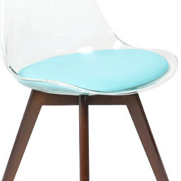 Fusion Living Soho Clear And Aqua Plastic Dining Chair With Squared Dark Wood Legs - thumbnail 3