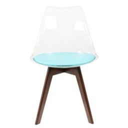 Fusion Living Soho Clear And Aqua Plastic Dining Chair With Squared Dark Wood Legs - thumbnail 7