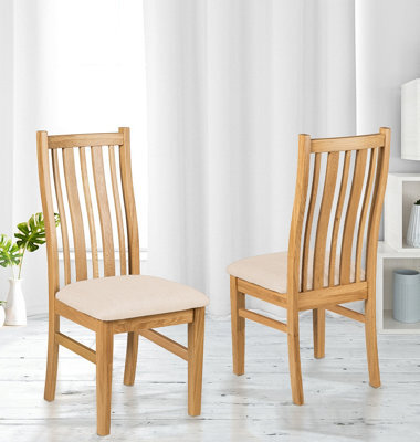 Hallowood Furniture Oak Chair With Beige Fabric Seat Pad (Pair) - image 1