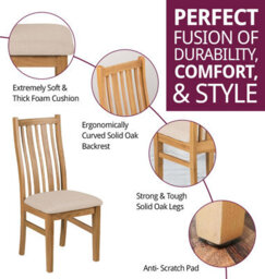 Hallowood Furniture Oak Chair With Beige Fabric Seat Pad (Pair) - thumbnail 2