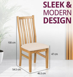 Hallowood Furniture Oak Chair With Beige Fabric Seat Pad (Pair) - thumbnail 3