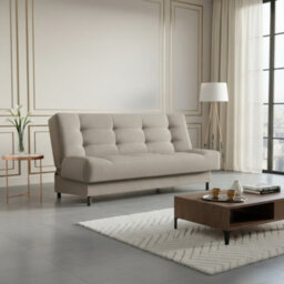 Livia Sofa Bed With Click Clack Sleeping Function And Bedding Storage Foam Wooden Frame 195X85X90Cm Beige