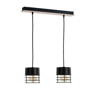 Luminosa Lighting Luminosa Casa Bar Pendant Ceiling Light Black, Wood, 50Cm, 2X E27