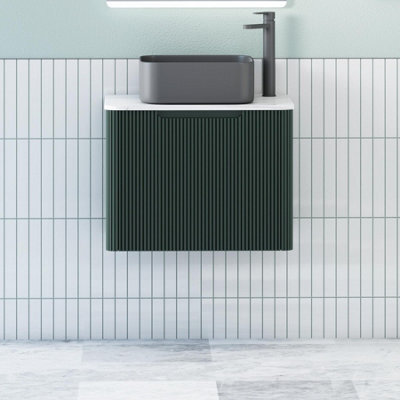 Royal Bathrooms Avenza 600mm Deep Moss Green Wall Hung Bathroom Countertop Vanity Unit 1 Drawer With Art Square Basin - image 1