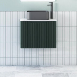 Royal Bathrooms Avenza 600mm Deep Moss Green Wall Hung Bathroom Countertop Vanity Unit 1 Drawer With Art Square Basin - thumbnail 1