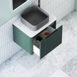 Royal Bathrooms Avenza 600mm Deep Moss Green Wall Hung Bathroom Countertop Vanity Unit 1 Drawer With Art Square Basin - thumbnail 5